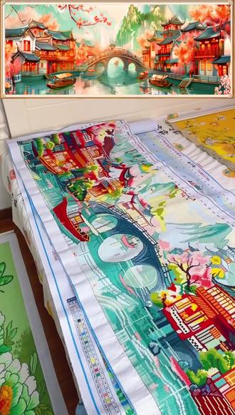 十字绣 新版忆江南十字绣满绣78色2025新款高级感山水风景大图客厅卧室#十字绣 #手工绣 #手工DIY #装饰画 #江南水乡