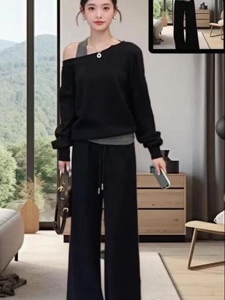 早秋穿搭还得看黑白灰,这件假两件露肩卫衣搭配休闲裤,一套直接穿出高级庆,如风显瘦遮肉还减龄,轻松穿出氛围感,毫不费力就能时髦出门。