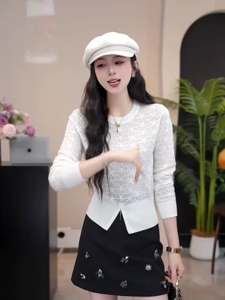 YUANLIANSU/圆脸酥【青衿问道】法式下摆拉链设计镂空针织衫女秋季#显瘦#气质#百搭#谁穿谁好看