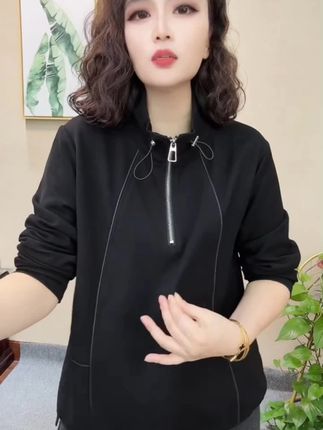 2025秋季新款女士秋季方领宽松卫衣立领百搭时尚休闲拉链#时尚上衣 #百搭上衣 #立领卫衣 #宽松上衣 #气质上衣