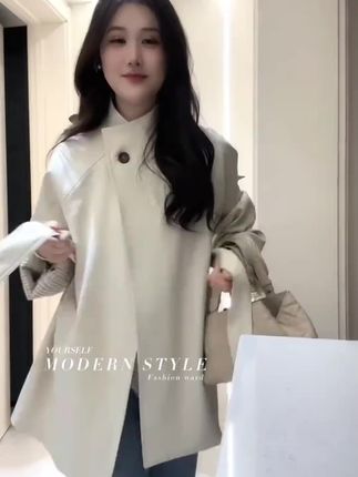 立领长袖风衣外套女2025新款秋季新款气质收腰系带上衣高级感大衣#外套穿搭 #休闲外套#百搭外套#风衣外套中长款 #时尚外套