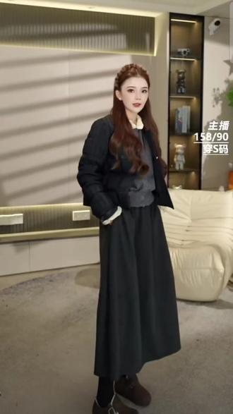 高品质醋酸羊绒混纺半身裙气质显瘦百搭a字裙2025秋中长半裙大码#显高显瘦显腿长 #气质穿搭#宽松显瘦