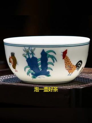 国潮茶具大号鸡缸杯仿古大明成化斗彩手绘薄胎品茗杯主茶周边配件
