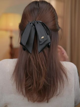 Pink Girl  Z322新款气质百搭蝴蝶结抓夹5cm显发量黑色缎面马尾抓