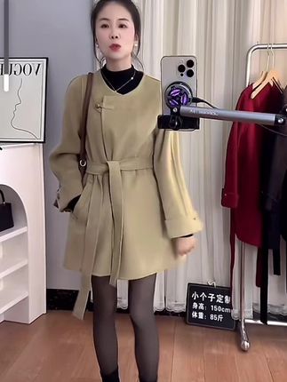 #秋冬新款双面毛呢大衣 秋冬新款高端双面毛呢大衣单粒扣腰带中长款百搭气质大衣#气质外套