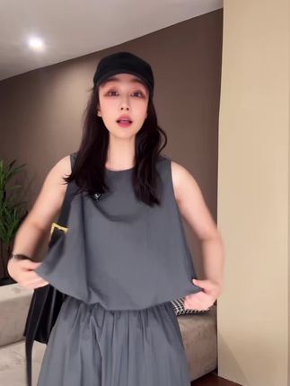 圆领无袖背心+高腰半身裙女夏季新款韩版工装休闲减龄两件套24321