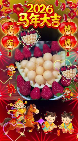 🏮灯笼高悬映果盘,甜瓜圆润草莓嫣✨。马年图案添喜气,传统符号与鲜果共谱年味序曲。节日仪式感从不是简单堆砌,而是文化符号的当代转译。