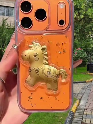 创意ins透明闪金立体有钱金马适用iphone17promax苹果16pro手机壳#手机壳#防摔手机壳 #强烈推荐 #创意手机壳 #新款