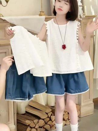 女童夏季套装2025新款洋气无袖上衣中大童短裤两件套#夏季新款 #每日穿搭推荐 #女童套装#生女儿就是用来打扮的 #夏天该有的样子