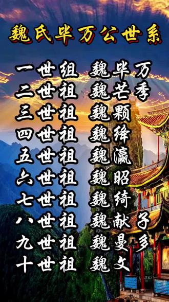 #魏氏家族 #魏氏 #一生所爱
魏氏毕万公世系