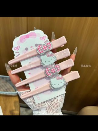 可爱HelloKitty无痕侧边刘海夹子甜美少女心长款闪粉tk猫咪鸭嘴夹#刘海夹 #鸭嘴夹发饰 #刘海鸭嘴夹