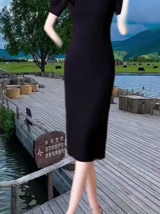 广州十三行裙子黑色短袖连衣裙2025新款夏季长款修身包臀裙小黑裙