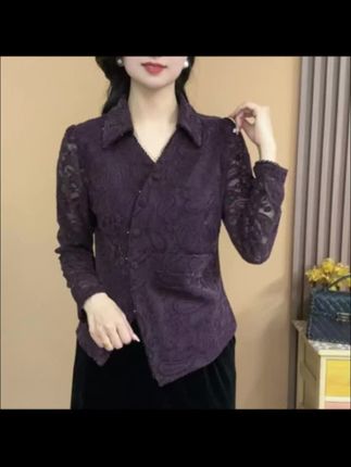 #新款分享 秋季长袖植绒蕾丝衬衫领开衫气质百搭显瘦女人味上衣#时尚洋气 #谁穿谁好看 #百搭显瘦