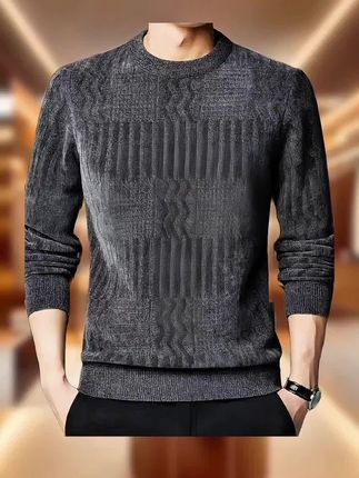 #强烈推荐 #时尚潮流穿搭 #冬季穿搭 #雪尼尔毛衣 【不起球】雪尼尔毛衣男士秋冬加绒加厚款圆领打底衫冬装宽松潮流