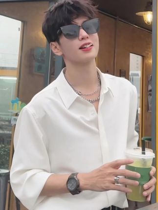 今年流行爆款衬衫男痞帅韩版潮流高级感西装内搭垂感冰丝长袖衬衣#女上衣
