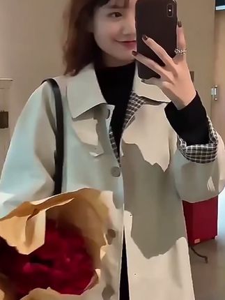 2025秋季新款!小个子女生超爱的英伦风翻领格纹风衣 #翻领格纹大衣 #英伦风外套 #英伦风大衣 #2025新款风衣 #翻领休闲大衣