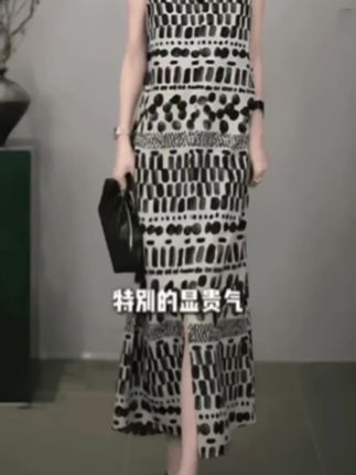 夏季波西米亚休闲风时尚无袖连衣裙女莱赛尔亚麻混纺几何印花长裙,#波西米亚风 #休闲减龄穿搭 #无袖连衣裙 #几何印花 #谁穿谁好看