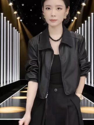 复古百搭时尚休闲短款长袖皮衣女2025新款别致小众设计感夹克外套#我要上热门##气质穿搭 #高级感穿搭 #优雅气质 #美出高级感