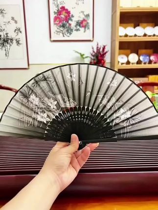 古风小扇子,折扇中国风男女汉服舞蹈折扇,马面裙新中式古装黑色竹扇#古风折扇 #古风折叠扇子