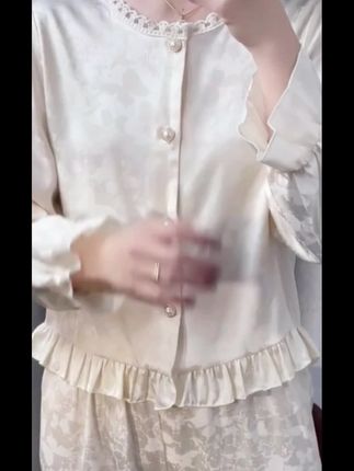 tpvl2025新款法式提花睡衣女春秋长袖圆领花边长袖家居服高级感夏