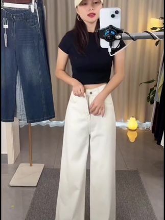 高腰衣服女牛仔裤牛仔阔腿牛仔裤早秋出行薄款垂感出游服装女