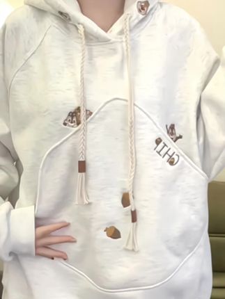 奇奇蒂蒂卫衣刺绣连帽外套女春秋宽松加绒加厚百搭上衣#马卡龙色开衫 #今日穿搭 #随性穿搭 #治愈系穿搭 #温柔风穿搭