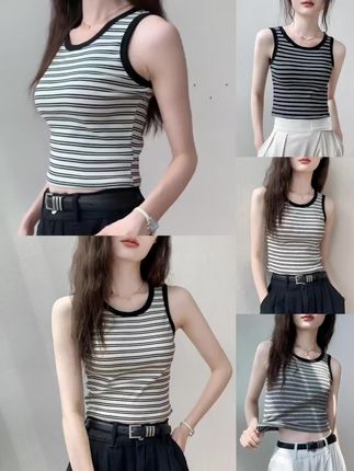 歌倍尚撞色条纹吊带背心女2024夏季新款遮副乳内搭打底衫无袖上衣#面料很舒服柔软#喜欢的赶紧入手#爆款热卖中