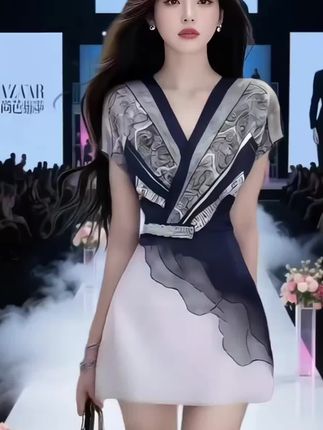 法式温柔知性风时尚高端大气藏青色V领收腰设计感氛围感连衣裙女#连衣裙 #连衣裙穿搭 #连衣裙推荐 #穿搭分享 #女神穿搭