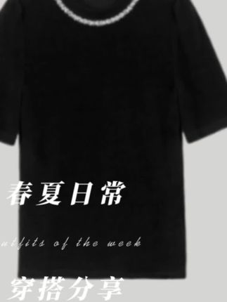 #黑天鹅#醋酸镶钻肌理感圆领短袖上衣