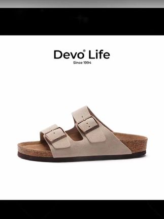 #拖鞋 #Devo/的沃勃肯鞋女款软木鞋舒适情侣绒面透气搭扣一字拖鞋2618