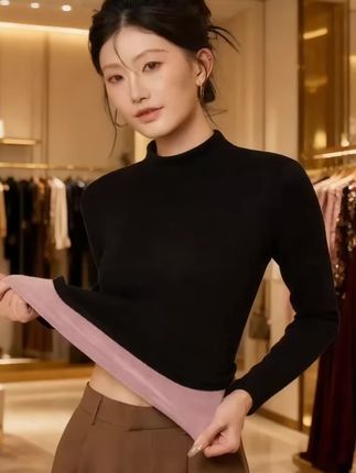 加绒加厚半高领打底衫#面料柔软舒适 #亲肤透气 #加绒保暖#内搭外穿都好看