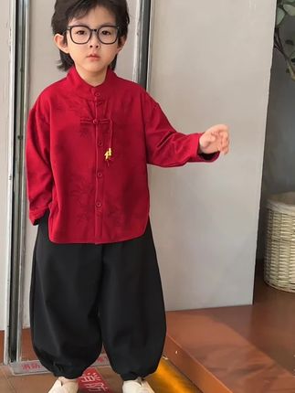 儿童秋季套装中小童男宝宝新中式洋气小众民族风长袖衬衫二件套#男童新中式套装 #国风童装男童 #男宝新中式服装