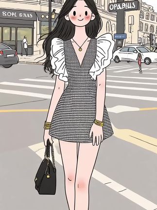 #dou出你的时尚范儿 #夏日穿搭ootd #时尚气质连衣裙 #通勤穿搭 #职场穿搭 夏季新款温柔风黑色格子V领拼接设计连衣裙女时尚显瘦高级氛围感