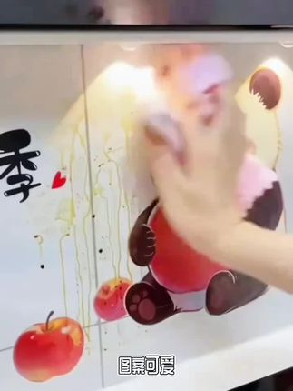 #可爱熊猫苹果防油贴纸厨房灶台油烟机墙面装饰贴纸新房贴纸。