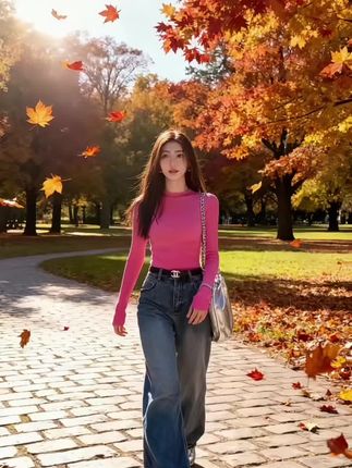 《秋路上的牛仔诗行》  深秋的公园小径,落叶铺成金色地毯。晚晚穿着这条阔腿牛仔裤,一步步向前走。  裤型垂坠又显瘦,每一步都带起风的弧度。她爱极了这种自在感,就像这秋日的风,无拘无束。搭配玫粉色上衣,把深秋的沉闷都点亮,银色包包随着步伐轻晃,和落叶的沙沙声凑成一曲随性的歌。  走在砖石路上,阳光透过枫叶洒在裤脚,她想,这大概就是秋天的温柔——让牛仔的硬朗,也变得诗意起来。 #秋日穿搭 #牛仔阔腿裤yyds#早秋高智感职场穿搭 #出游穿搭 #每日推荐 @抖音小助手 @抖加🔥上热门🔥dou+🔥热点宝 @DOU+上热门 @抖音来客官方助推官 @上热门🔥🔥🔥 @图文带货帮扶中心 @抖音创作小助手