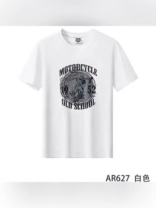 【220克平纹棉】夏季圆领美式潮流时尚复古机车印花短袖T恤AR627#短袖t恤