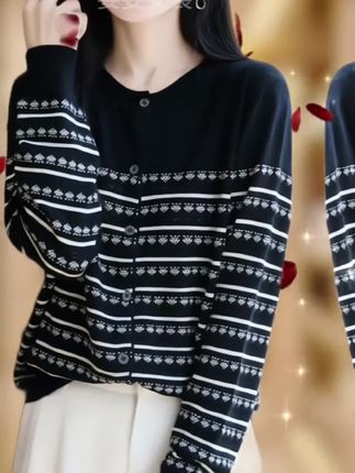#大码女装#条纹针织衫#针织开衫#针织衫#百搭开衫