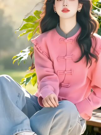 2025秋不能错过这件粉色卫衣!柔和色调,满是少女浪漫 ,木耳边灵动俏皮,新中式拼接超吸睛,把传统与时尚融合,版型洋气独特,轻松成为街头焦点,氛围感狠狠拿捏。#2025秋季新款
