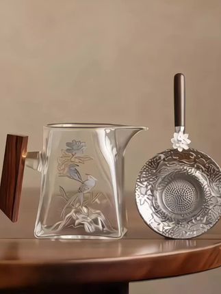 玻璃公道杯,分茶器,耐热,送侧把锦鲤茶漏#玻璃公道杯 #分茶器 #茶漏 #茶生活#今天你喝茶了吗