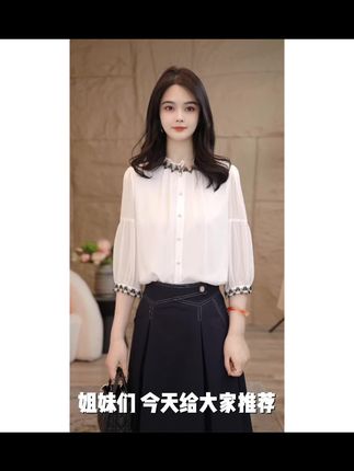 【小陈甄选】8592709白短袖衬衫休闲气质女洋气品质