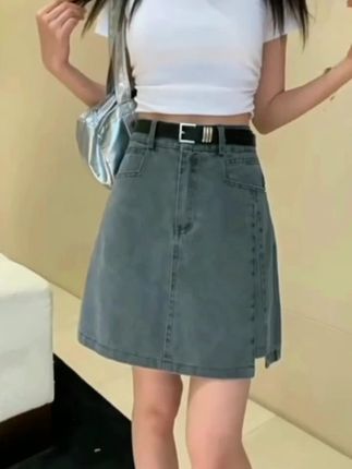 高腰开叉牛仔半身裙女2025新款春夏a字裙遮胯包臀小个子显瘦短裙