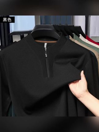 春季新品长袖T恤男拉链卫衣时尚潮流潮款宽松打底上衣男士T恤#长袖t恤 #打底衫 #时尚穿搭 #男装t恤 #polo衫