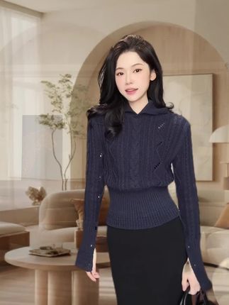 2025秋冬新款秋季翻领麻花下摆收腰显瘦百搭针织上衣毛衣女H8-98#时髦精 #这也太好看了 #自然慵懒风 #针织上衣