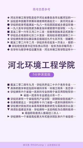 河北环境工程学院:志愿填报宝典:核心优势与冷门数据洞察 🎓河北环境工程学院5分钟精讲。
河北环境工程学院是位于河北省秦皇岛市北戴河区的一所全日制本科公办普通高等学校。该校是中国最早开展环境教育的高校之一,实行河北省人民政府与生态环境部共建的办学体制,并被列入中美应用技术教育双百计划首批试点院校。
📺 快速版见主页 #河北环境工程学院 #硬核理工 #工程之路 #大学 #名校圈