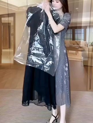 连衣裙女气质优雅2025年夏季新款时尚减龄显瘦中长款超仙网纱裙子#总有一款适合你 #穿出自己的风格