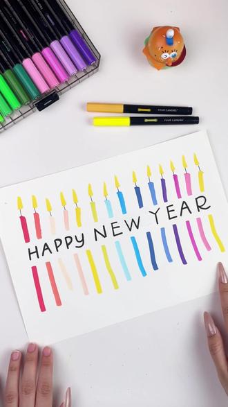30秒教你画新年贺卡,简单又有趣~快来试试吧 #四颗糖丙烯马克笔 #四颗糖直液式丙烯马克笔#画画 #一学就会系列 #新年贺卡