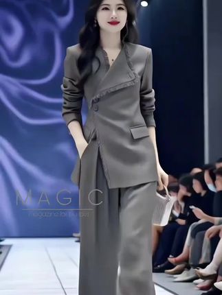 大码阔腿简约显瘦简约通勤气质时尚套装女胖mm西装休闲洋气两件套#大码女装 #通勤搭配 #西装两件套 #气质简约