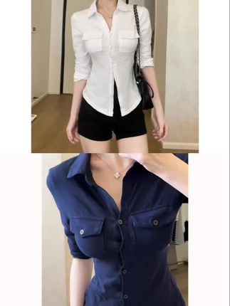 【玫瑰的故事】复古中袖防晒衬衫女装正肩显瘦辣妹女生上衣女潮