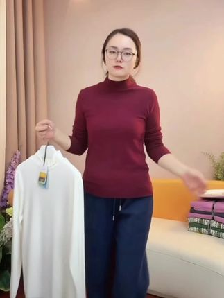 秋冬新品半高领德绒双磨毛打底衫女士发热保暖百搭#打底衫 #长袖t恤 #内搭外穿都好看 #时尚打底衫 #女装打底衫