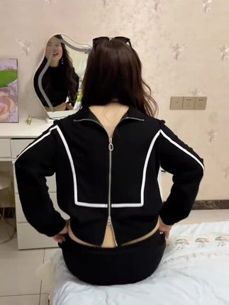 2025秋装新款女胖mm大码女休闲卫衣抽绳松紧腰阔腿长裤套装17091#休闲卫衣 #卫衣 #休闲裤 #阔腿裤 #套装